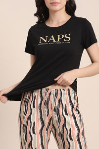 Zivame Naps Buttersoft Knit Poly Pyjama Set - Black Beauty — thumbnail 5